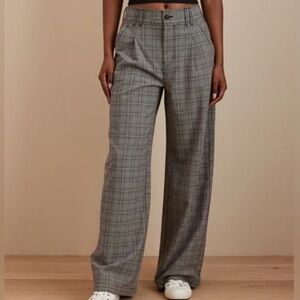 American Eagle Outfitters Gray Plaid Wide Leg Pants